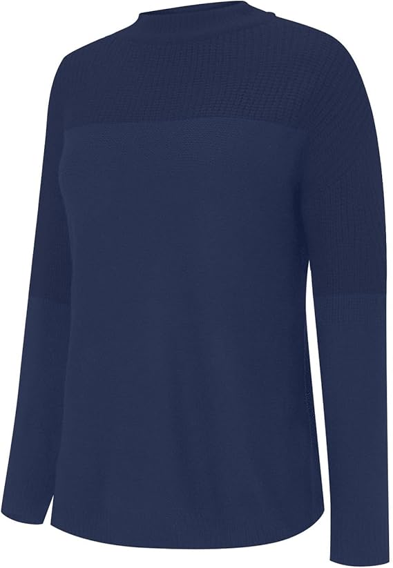Women’s Dark Blue Knitted Sweater | Crew Neck Loose Pullover | Casual Long Sleeve Autumn Winter Top
