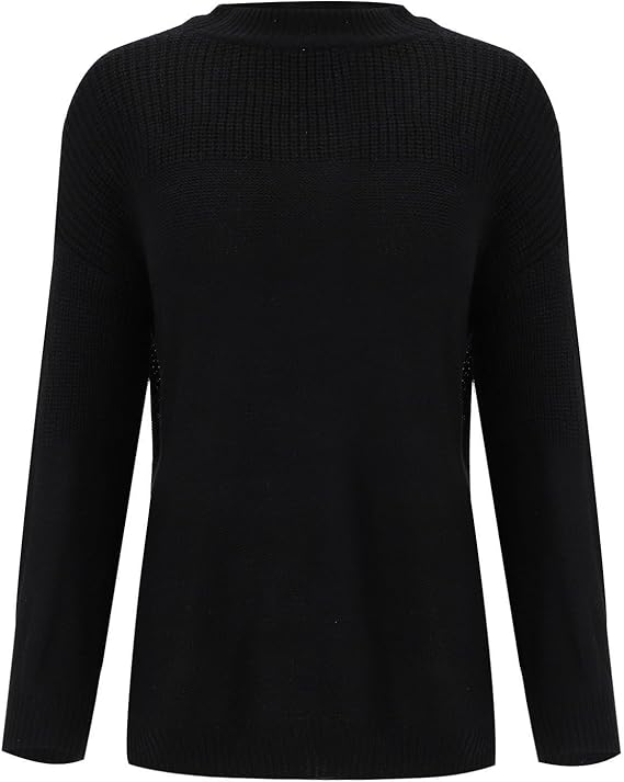 Women’s Black Knit Sweater | Oversized Crewneck Pullover with Long Sleeves | Casual Autumn Winter Knitwear Top