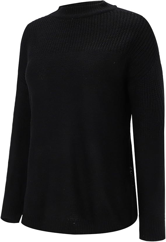 Women’s Black Knit Sweater | Oversized Crewneck Pullover with Long Sleeves | Casual Autumn Winter Knitwear Top