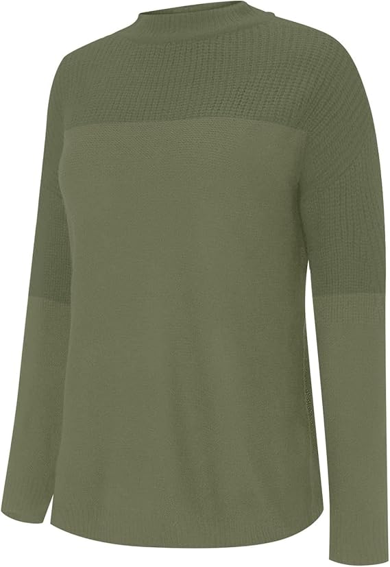 Women’s Oversized Knit Sweater — Army Green Pullover with Crew Neck & Long Sleeves, Thick Cozy Knitwear for Autumn & Winter Casual Outfits