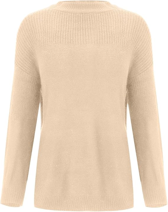 Women’s Beige Knit Sweater | Oversized Pullover Round Neck Sweater | Long Sleeve Casual Knitwear for Autumn & Winter